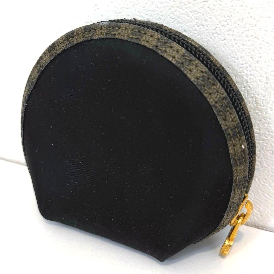 FENDI Vintage Pecan Round Coin Case Purse Mirror Coated Canvas Leather Italy