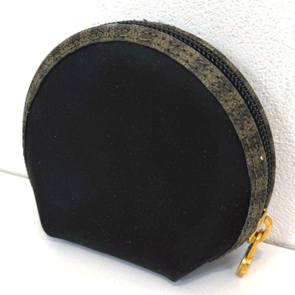 FENDI Vintage Pecan Round Coin Case Purse Mirror Coated Canvas Leather Italy