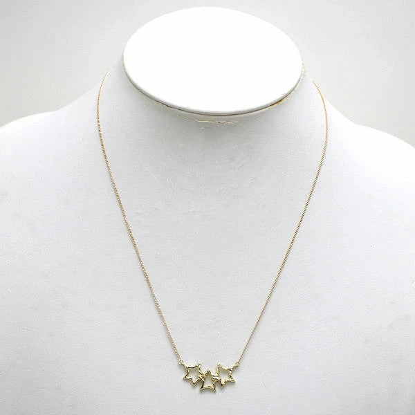 Excellent Tiffany & Co Yellow Gold 18K Triple Star Necklace L 46cm 18in Auth