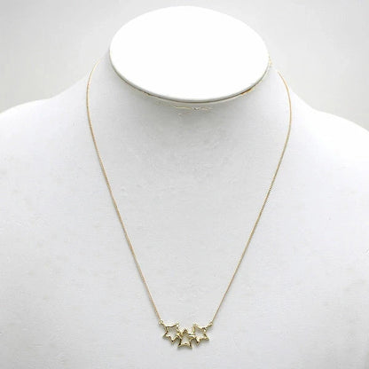 Excellent Tiffany & Co Yellow Gold 18K Triple Star Necklace L 46cm 18in Auth