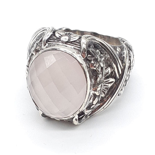 Stephen Dweck Rose Quartz Sterling Silver 925 Flower Ring Size US 5.75 Used