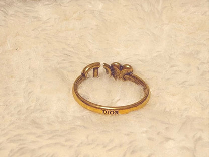 Christian Dior Lucky Charm Ring Heart Logo Antique Gold Tone Size M 52.5 US 6.25