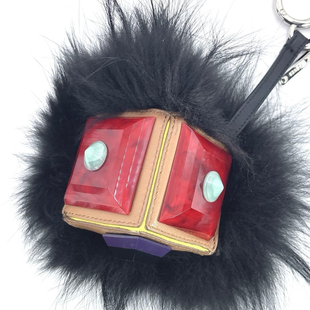 Authentic Fendi Monster Bugs Eye Black Fur Bag Charm Key Chain Ring