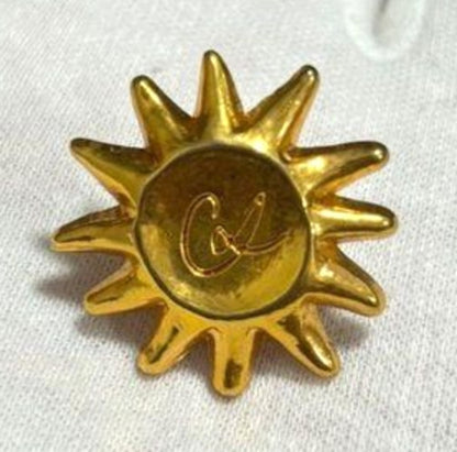 Christian Lacroix Sun Pin Brooch Gold Tone Vintage Badge Lapel Pin France Made