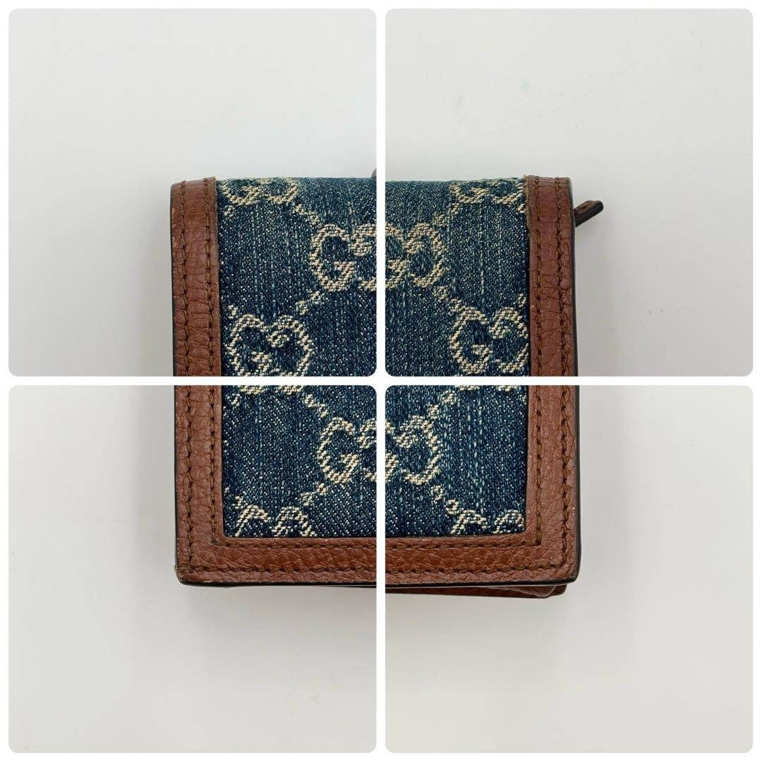 Gucci Authentic Jackie 1961 GG Print Indigo Denim Leather Compact Wallet 8x11 cm