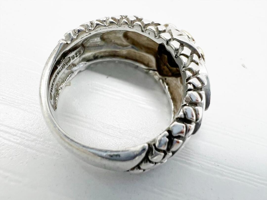 Stephen Dwek Sterling Silver 925 Yellow Gold K18 Pair Flower Ring Size US 4.25