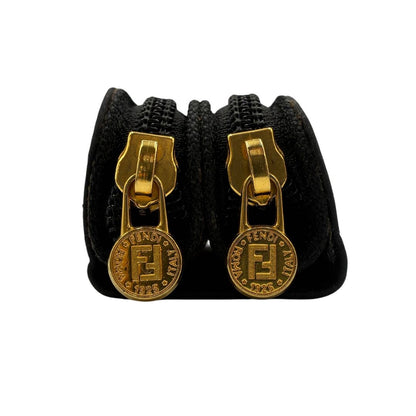 FENDI Pecan Double Zipper Lip Case Pouch Black Nylon Gold FF Logo Zip Pull