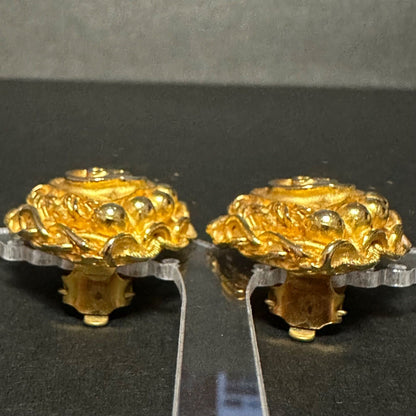 Christian Lacroix Auth Vtg Heart Motif GP Gold Clip Earrings 2.65x2.61 cm Used