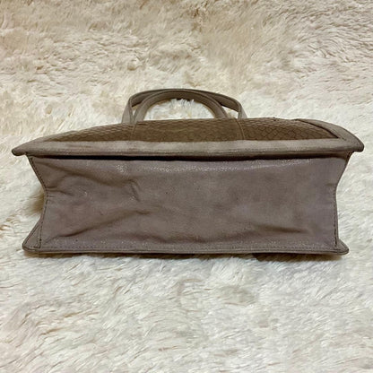 Rare LOEWE Brown Embossed Leather Canvas Greige Handbag Mini Pouch Used