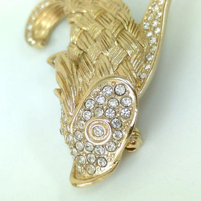 Christian Dior Rhinestone Crystal Gold Tone Koi Fish Carp Brooch From Japan