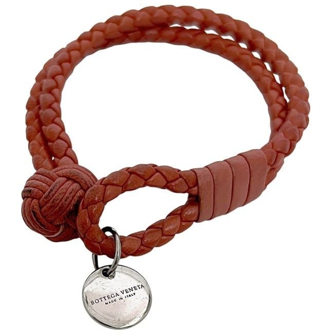 Bottega Veneta Authentic Intrecciato Red Leather Bracelet 15.5 cm 6.1" Silver