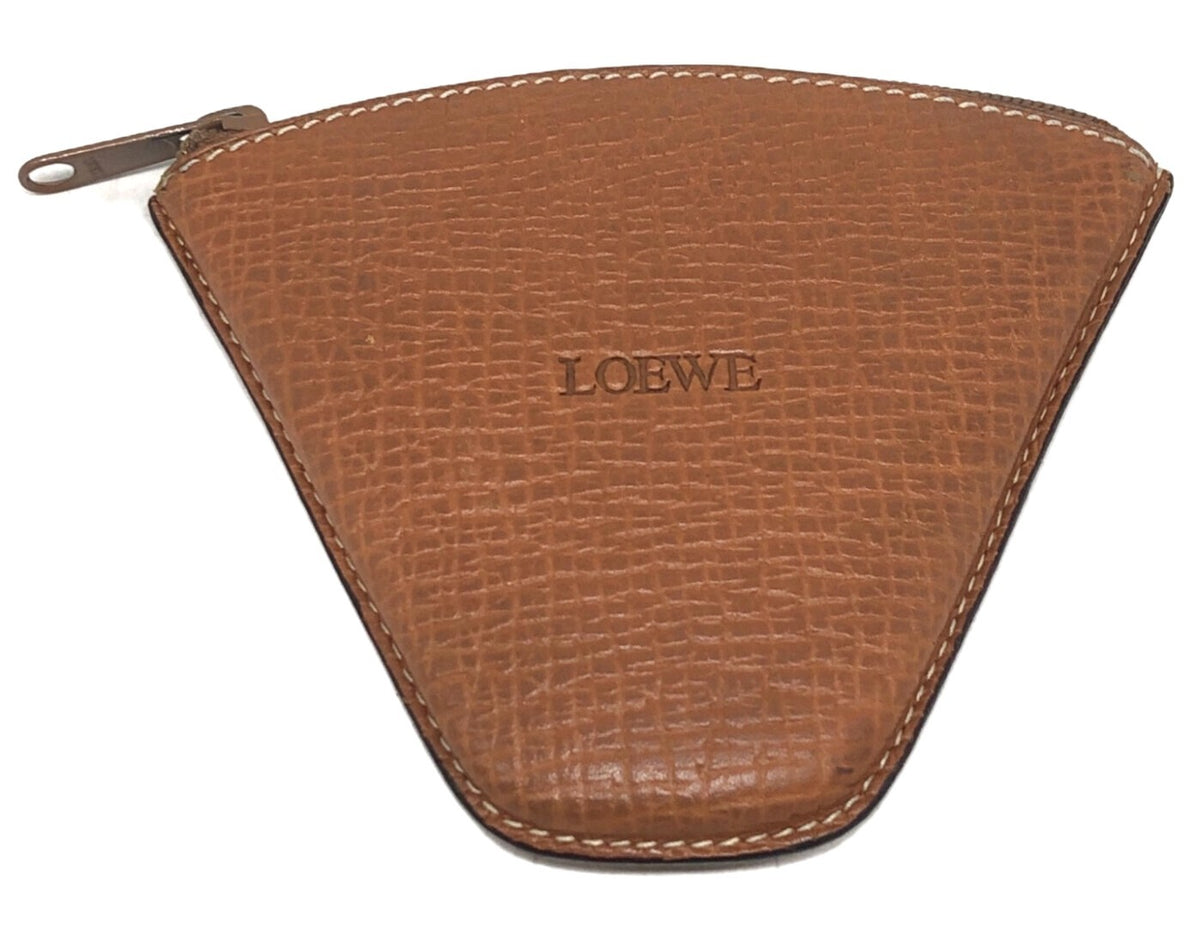 LOEWE Triangle Coin Case Pouch Brown Leather Anagram Spain Vintage Authentic