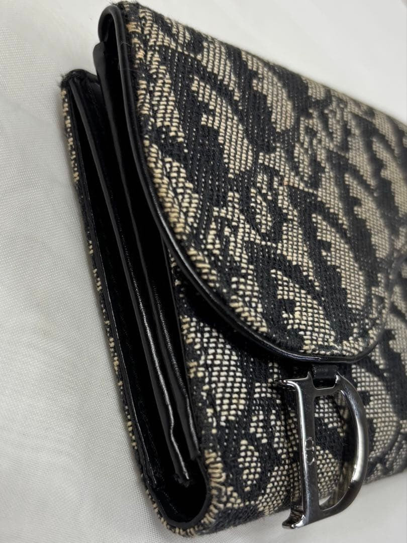 Christian Dior Saddle Trotter Oblique Long Wallet Canvas Leather D Charm W/Box