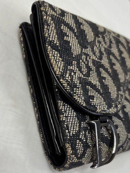 Christian Dior Saddle Trotter Oblique Long Wallet Canvas Leather D Charm W/Box