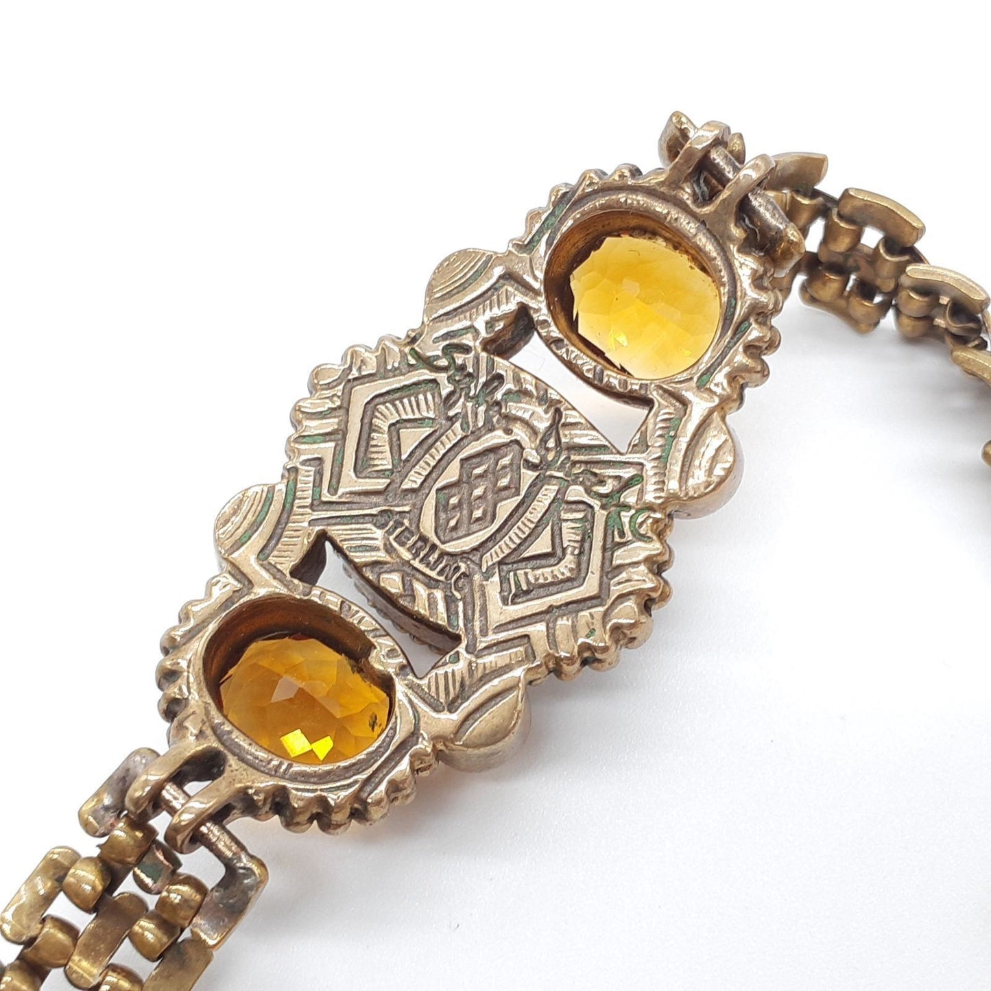 Stephen Dweck Engraving Citrine Quartz Sterling Silver Bracelet Used Japan
