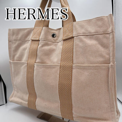 Hermes Authentic Fourre Tout MM Canvas Tote Bag Orange 42x30cm 16.5x11.8" Used