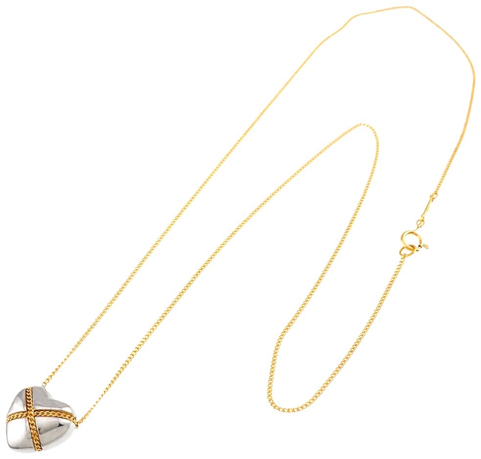 Tiffany & Co Cross Heart Necklace Silver 925 K18 Yellow Gold Chain 45cm 17.7"
