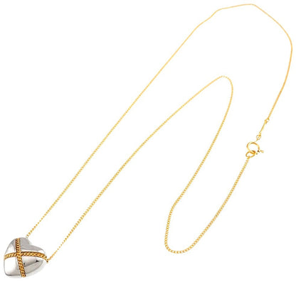 Tiffany & Co Cross Heart Necklace Silver 925 K18 Yellow Gold Chain 45cm 17.7"