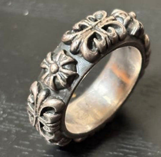 a&g Silver 925 Cross Engraved Band Ring Oxidized Size US7.5-8 Used Vintage