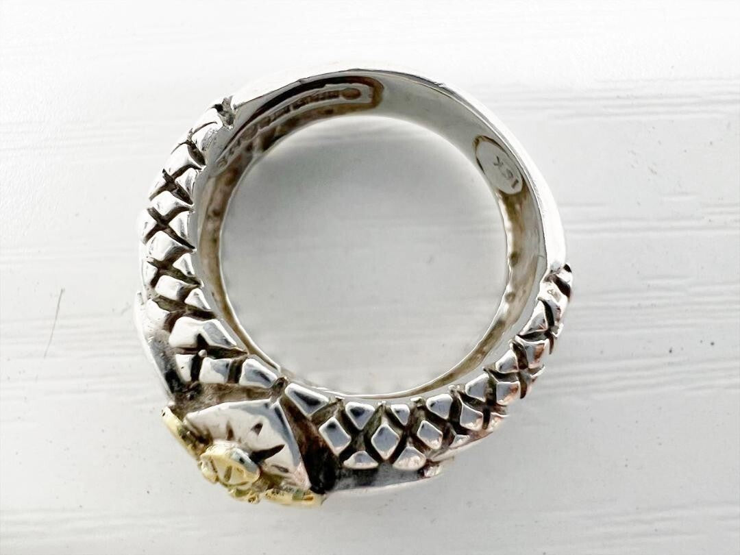 Stephen Dwek Sterling Silver 925 Yellow Gold K18 Pair Flower Ring Size US 4.25