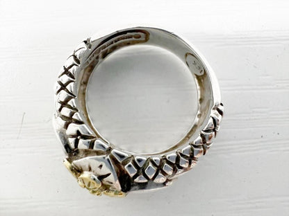 Stephen Dwek Sterling Silver 925 Yellow Gold K18 Pair Flower Ring Size US 4.25
