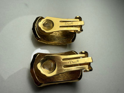 Vintage Christian Dior Trotter Clip On Gold Tone Earrings iconic monogram design