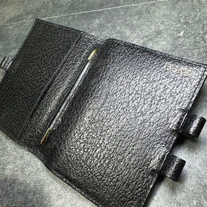 GUCCI Mini Notebook Memo Pad Cover Case Black Leather Pen Loop 8x10.5cm Vintage