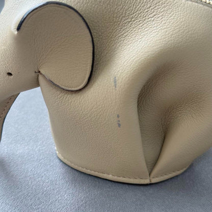 Auth Loewe Elephant Motif Leather Mini Pouch Coin Case Beige Used From Japan