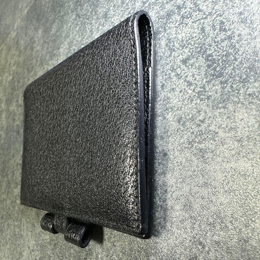 GUCCI Mini Notebook Memo Pad Cover Case Black Leather Pen Loop 8x10.5cm Vintage