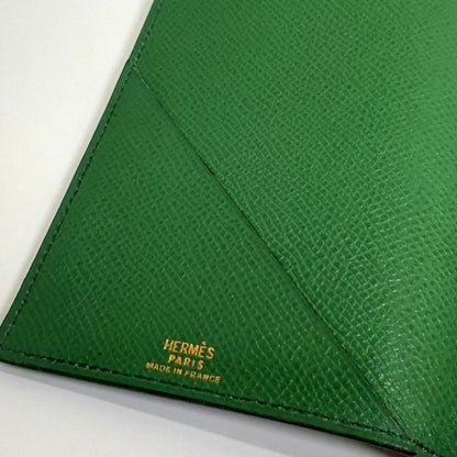HERMES Agenda Cover Notebook Case Green Black Epsom Leather Made in France