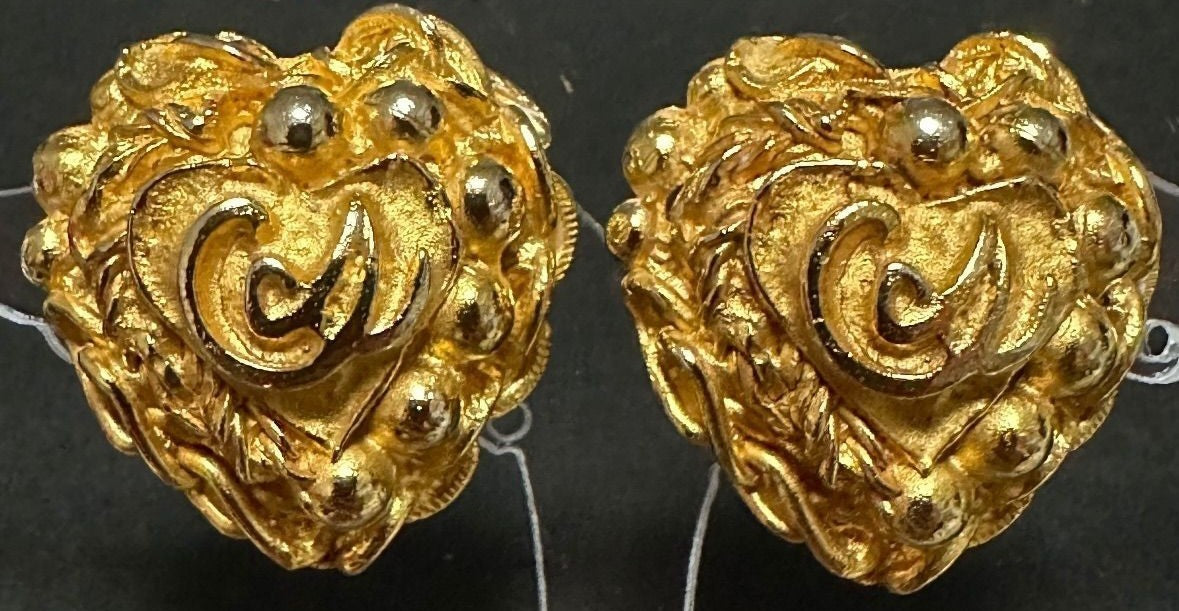Christian Lacroix Auth Vtg Heart Motif GP Gold Clip Earrings 2.65x2.61 cm Used