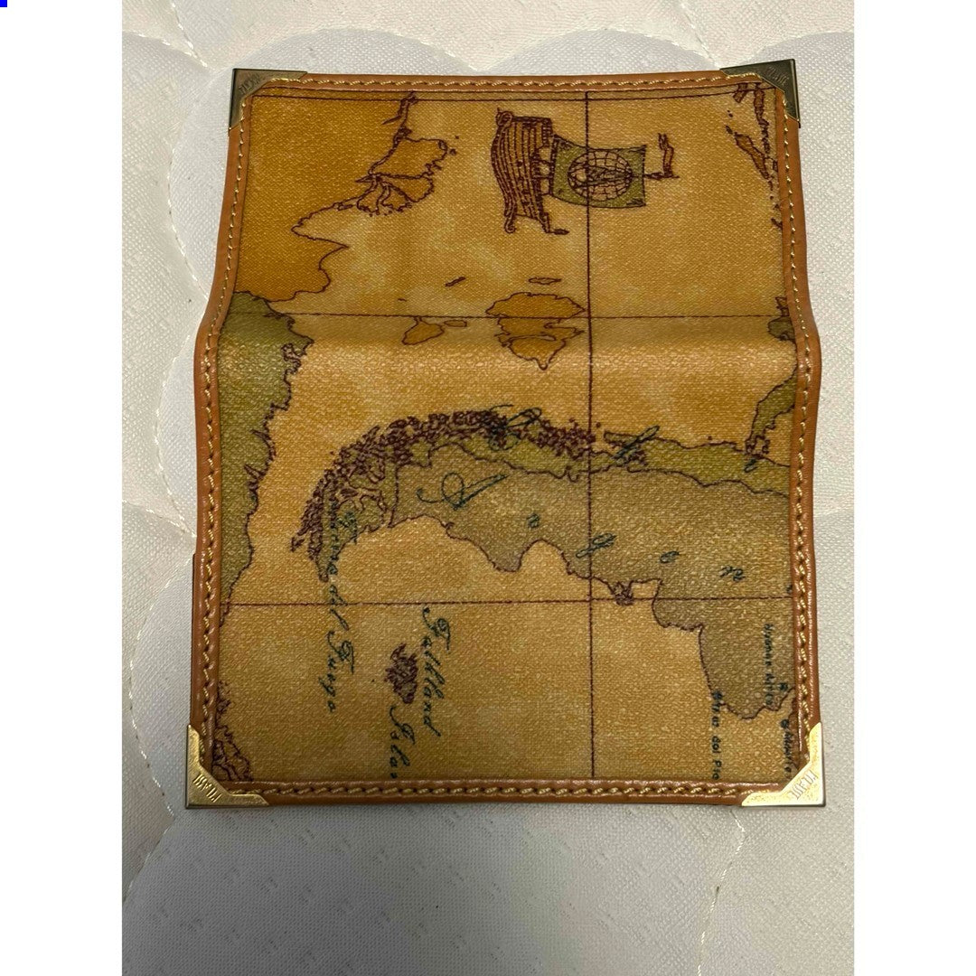Prima Classe Alviero Martini Notebook Cover Case Geo Map Print Leather Italy