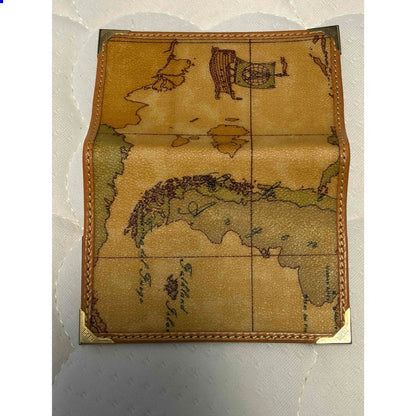 Prima Classe Alviero Martini Notebook Cover Case Geo Map Print Leather Italy
