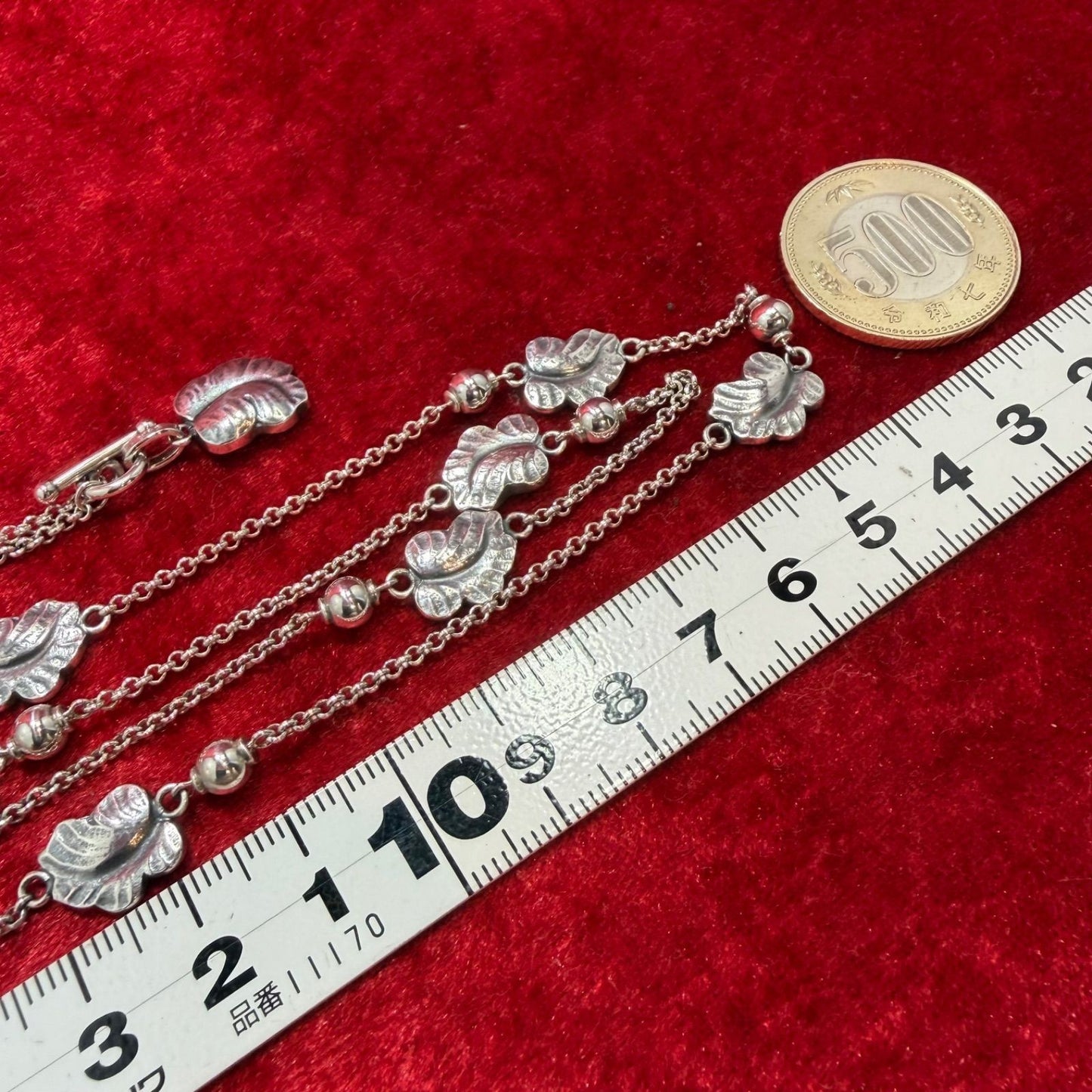 Georg Jensen Sterling Silver 925 Grape Leaf Double-Sided Toggle Necklace 53cm