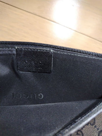 Gucci GG Dark Brown Canvas Leather Pouch 15 x 22.5cm 5.9 x 8.9 in