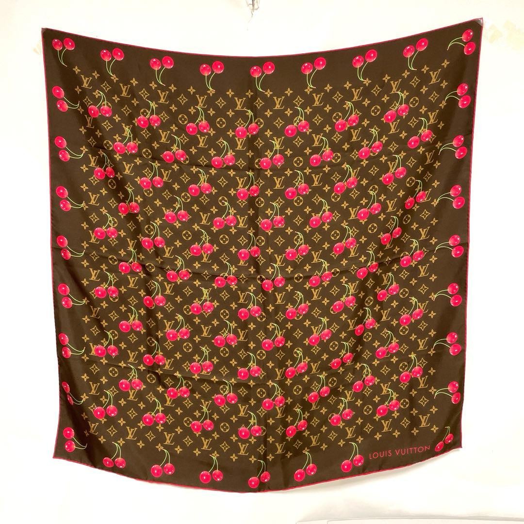 Louis Vuitton x Takashi Murakami Cerises Cherry Monogram Silk Scarf M71962 2005