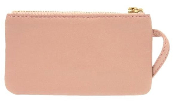 LOEWE Anagram Coin Purse Case Pink Leather Gold Hardware Wristlet Zip Pouch