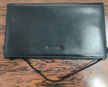 PRADA Leather Notebook Cover Case Black Rubber Band Closure Italy 10x18cm