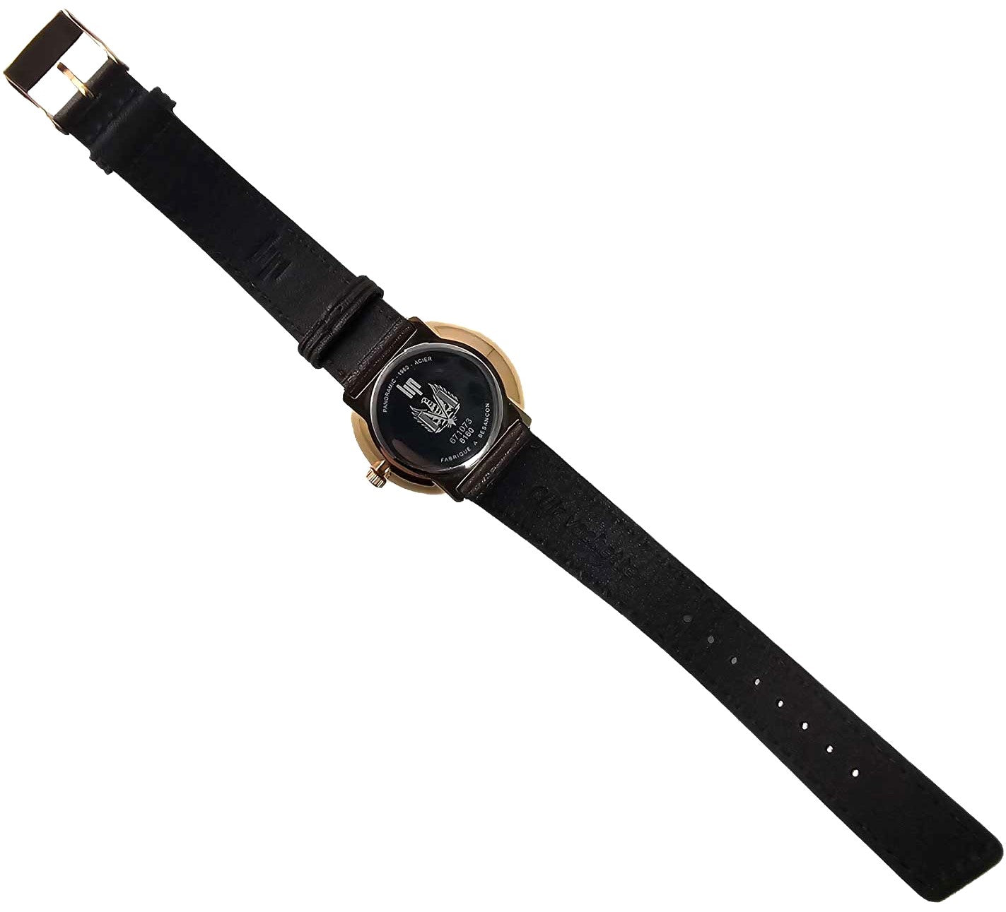 LIP Panoramic 34 Quartz Watch Silver White Dial Rose Gold Case Brown Leather
