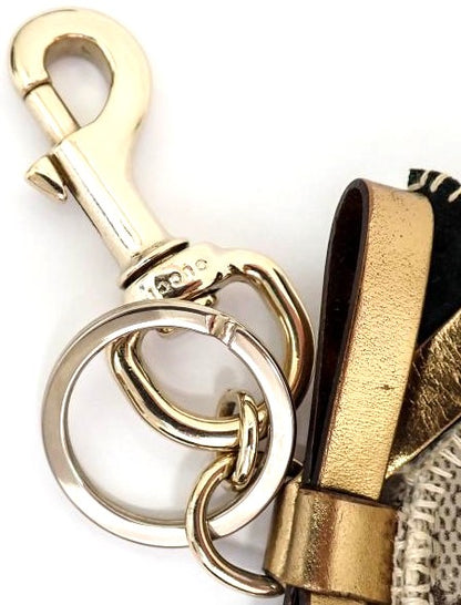 GUCCI GG Monogram Chihuahua Key Ring Bag Charm 206081 Beige PVC Gold HW Authenti