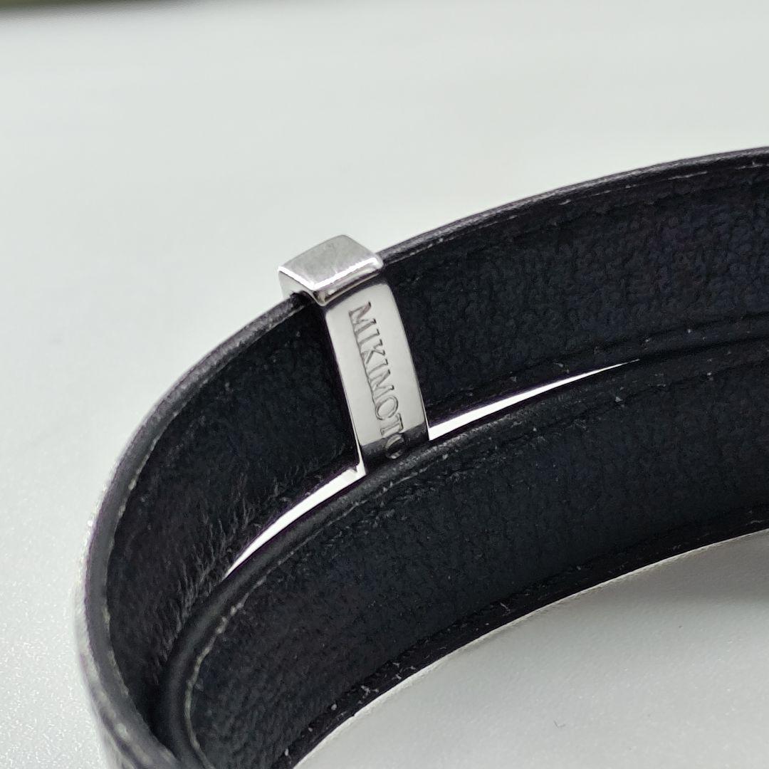 Mikimoto Leather Bracelet Bangle Silver Pearl Heart Charm 41cm Adjustable