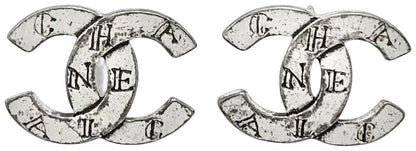 CHANEL 99A CC Logo Alphabet Silver Tone Stud Earrings Vintage Authentic