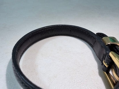 Prada Saffiano Black Leather Gold Hardware Bracelet Bangle Size M