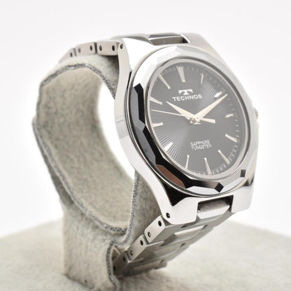 TECHNOS T9B86 Black Dial Sapphire Glass Tungsten Bezel Quarts Watch Men Working