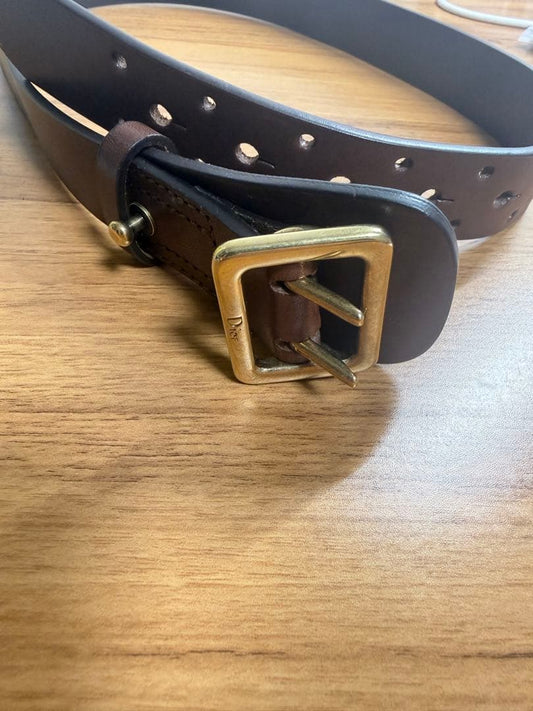 Christian Dior Leather Belt Brown Gold Double Pin Buckle T40 93 cm 36.6"