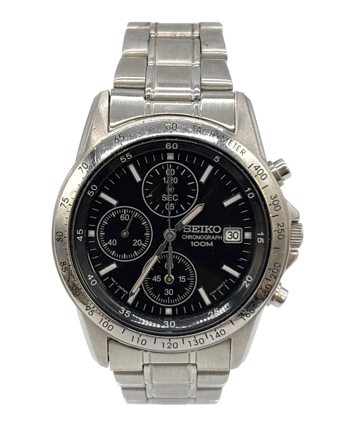 SEIKO Chronograph 7T92-0DW0 Mens Quartz Watch Black Dial Stainless Steel 38mm