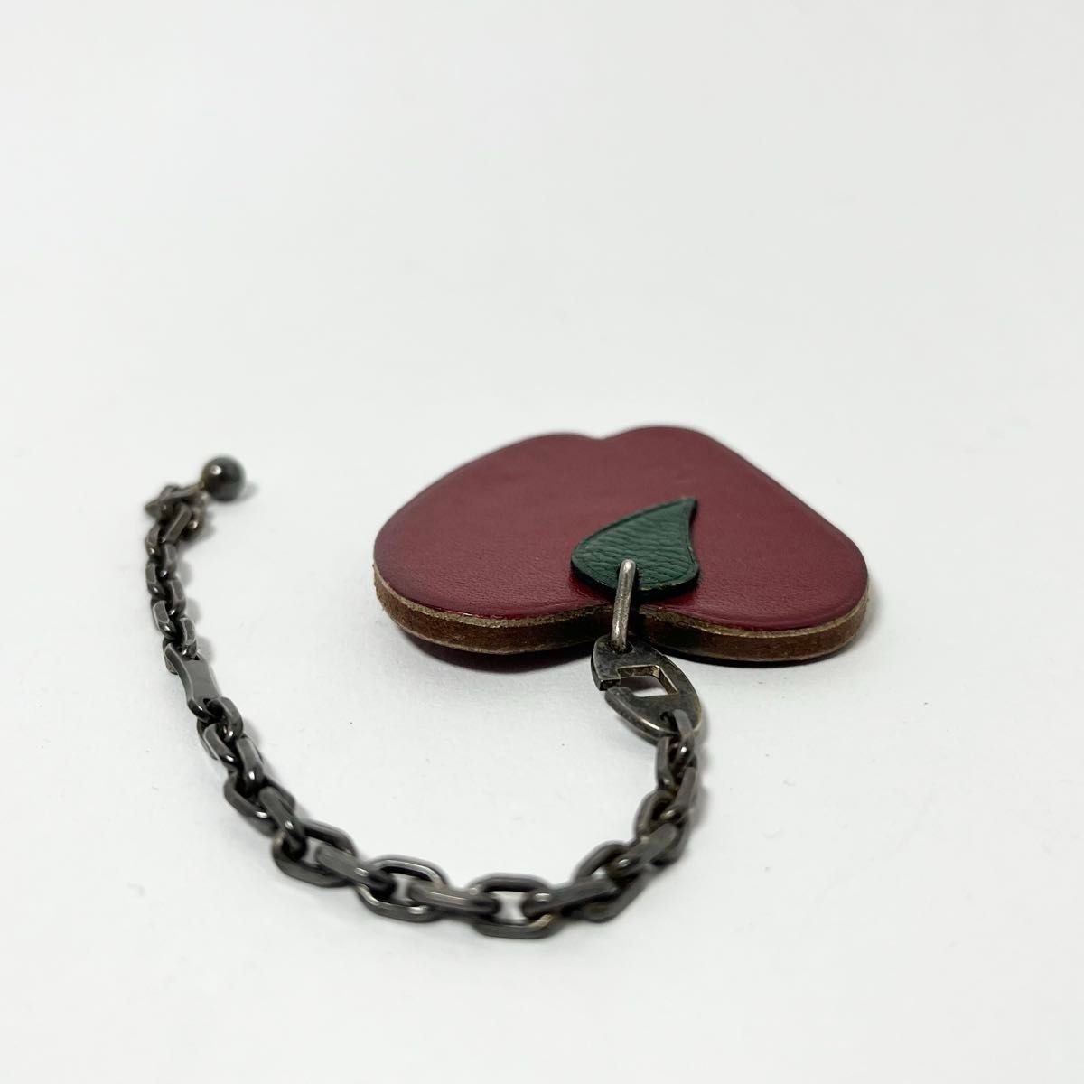 Hermes Authentic Leather Apple Motif Keyring Charm Keychain Used Great Condition