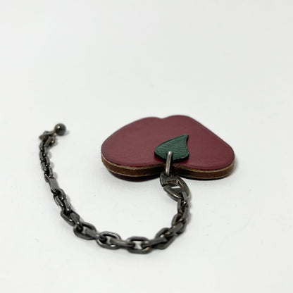 Hermes Authentic Leather Apple Motif Keyring Charm Keychain Used Great Condition