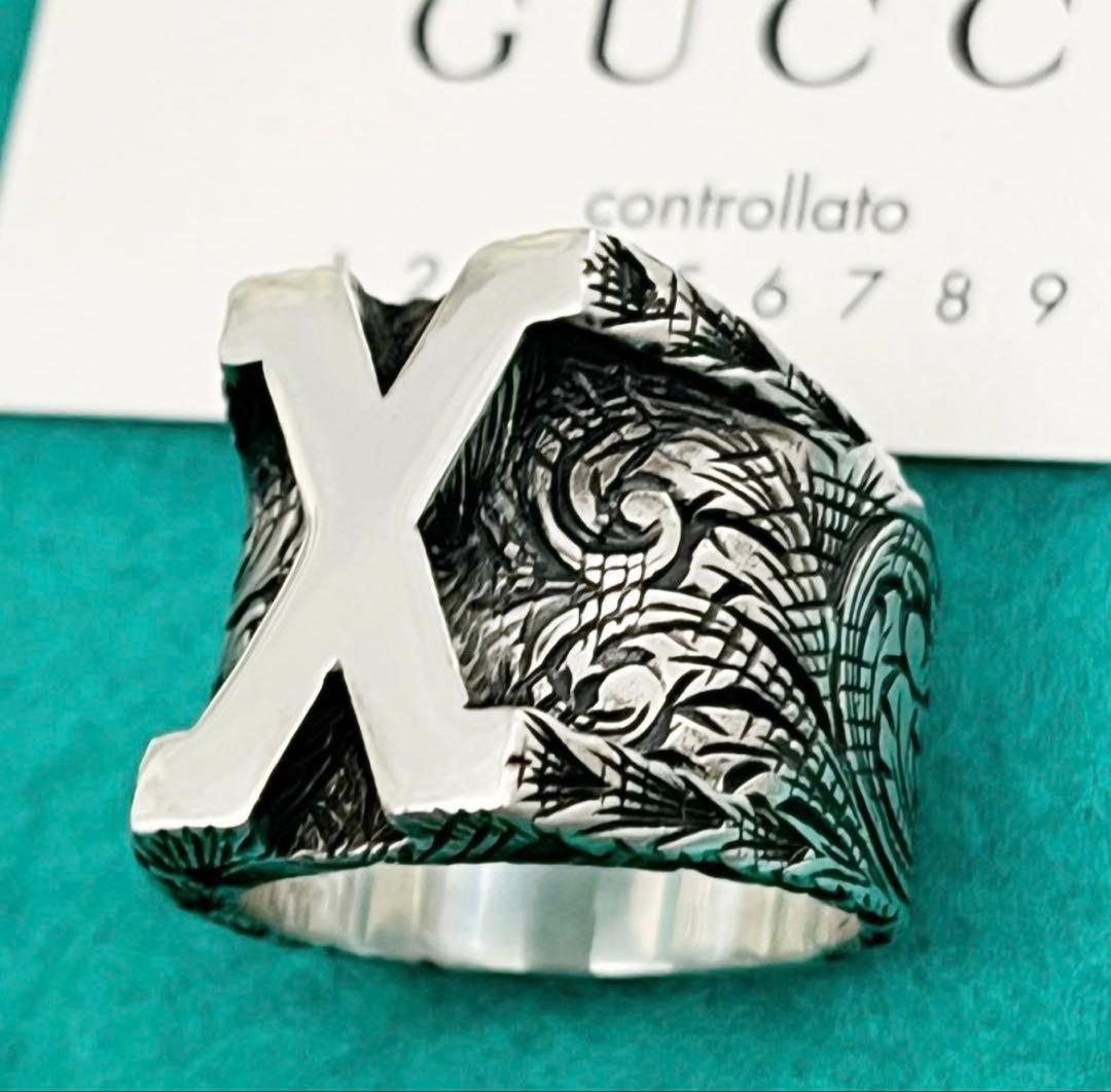 Excellent Gucci Silver 925 Etched Alphabet Initial X Ring Size XL 63 US 10