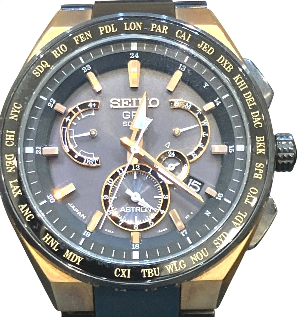 SEIKO Astron GPS Solar 8X53-0AV0-2 World Time Mens Watch Black Gold Titanium